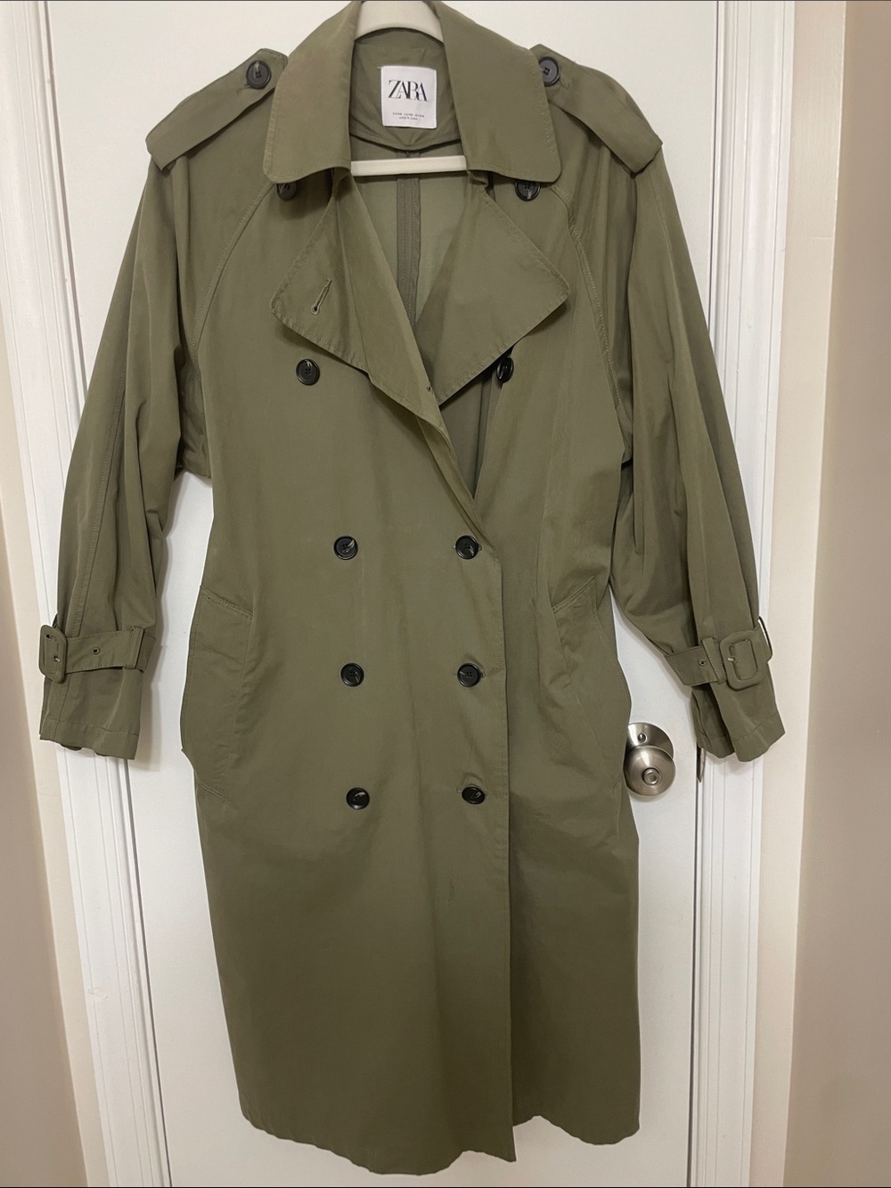 Zara Oversized Olive Trench Coat Double-Breasted